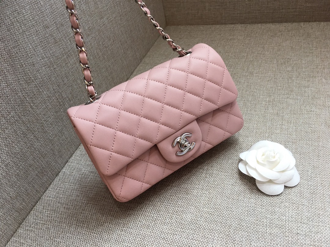 Small Classic Flap Lambskin Bag A01116 Pink/Silver